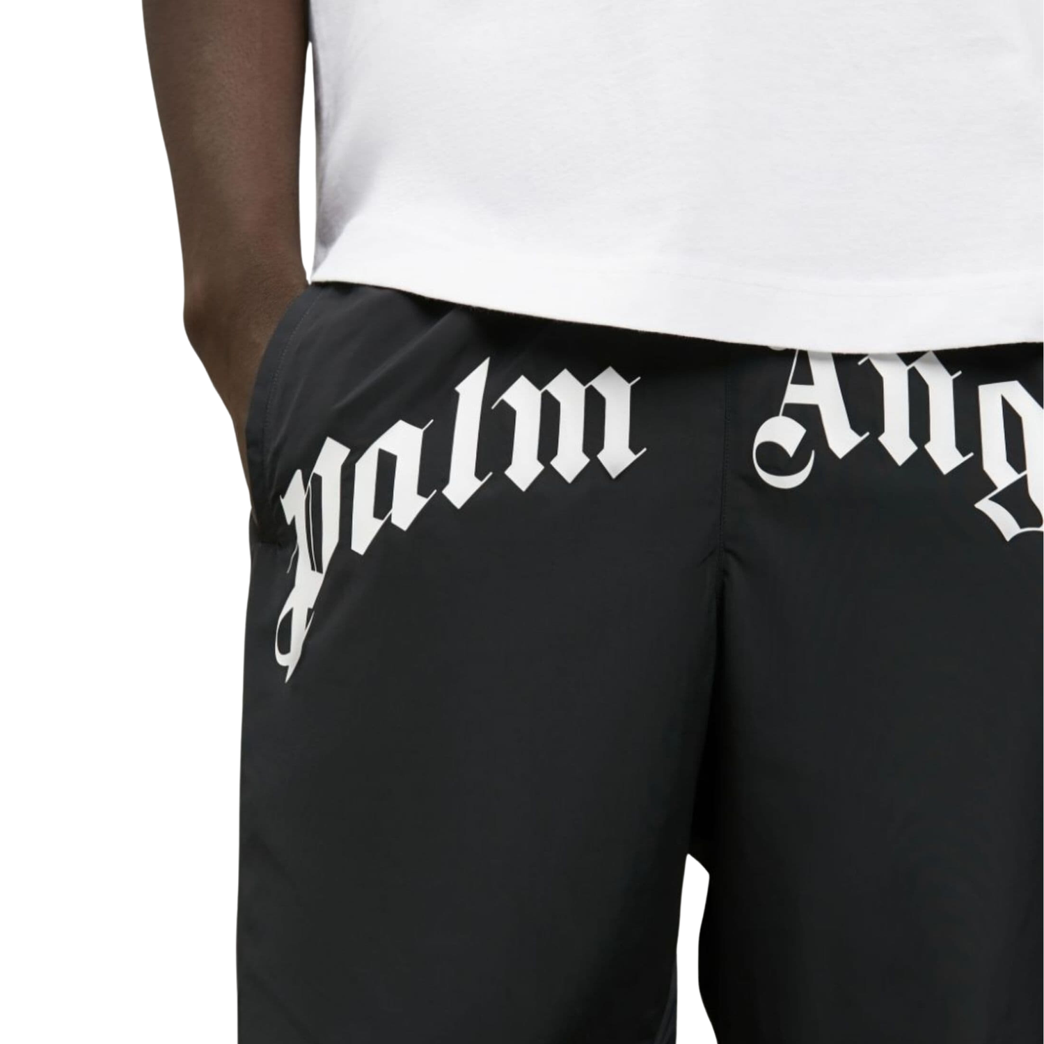【関税＆送料込み】Palm Angels \"Curved Logo Regular\" Short Buy Palm Angels Curved Logo Track Sweatshorts 'Black/Ivory